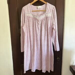EILEEN WEST | Pink floral Soft Jersey Long Sleeve Nightgown | Extra Large